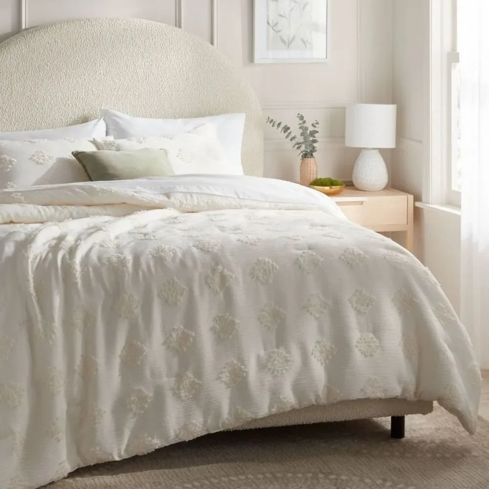 Threshold Jacquard Comforter Set Solid Crinkled Year-Round Ivory Full/Queen
